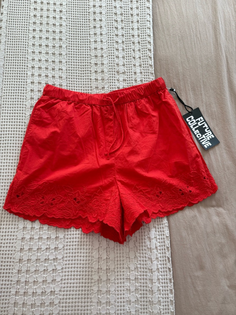 NEW Future Collective Red High-Waist Eyelet Shorts Size S